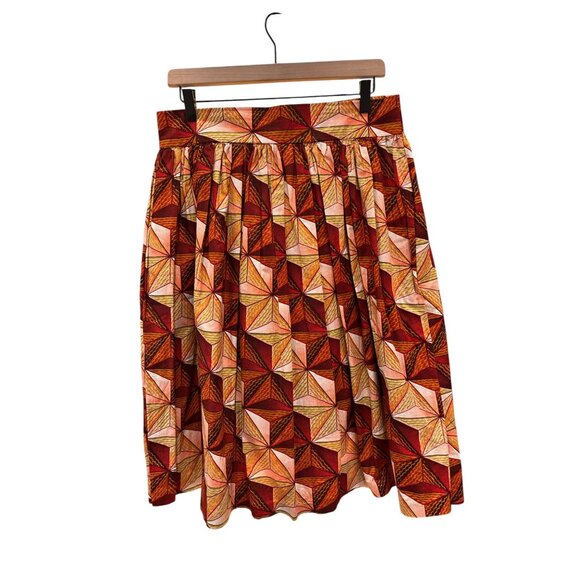 Trove Size 12 Geometric Print Skirt Red & Orange 100% Cotton Dutch Wax Coating - Picture 2 of 6